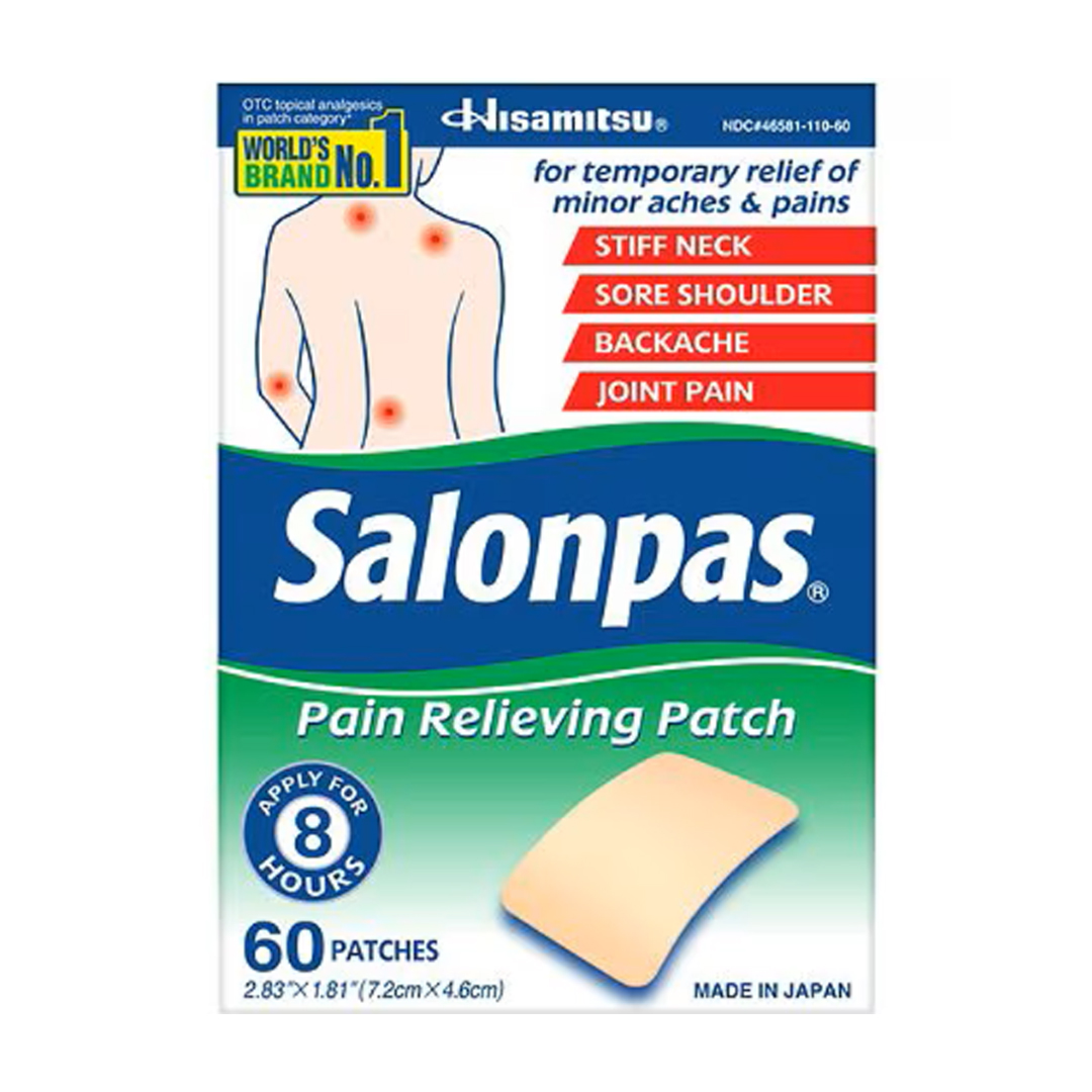 پچ مسکن ضد درد سالونپاس هیسامیتسو (Salonpas Pain Relieving Patch Hisamitsu) بسته 60 عددی، ابعاد 7.2x4.6 سانتی‌متر