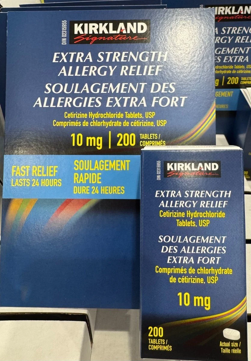قرص ضد حساسیت با قدرت بالا Kirkland Signature Extra Strength Allergy Relief سیتریزین هیدروکلراید ۱۰ میلی‌گرم ۲۰۰ عددی