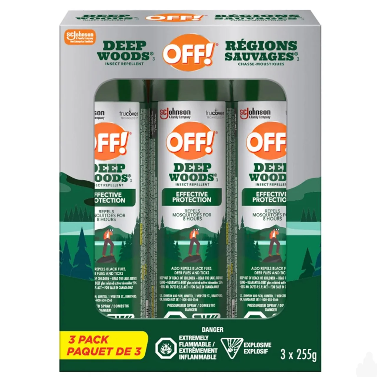 اسپری دافع حشرات OFF! Deep Woods | محافظت قوی در طبیعت، پک ۳ عددی ۲۵۵ گرمی | OFF! Deep Woods Insect Repellent Spray – 25% DEET, 3 x 255 g