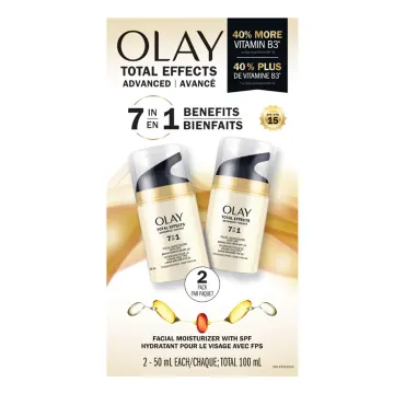 مرطوب‌کننده صورت اولِی Total Effects Advanced 7 in 1 با SPF 15 | بدون عطر، پک دو عددی ۵۰ میلی‌لیتری | Olay Total Effects Advanced 7 in 1 Facial Moisturizer with
