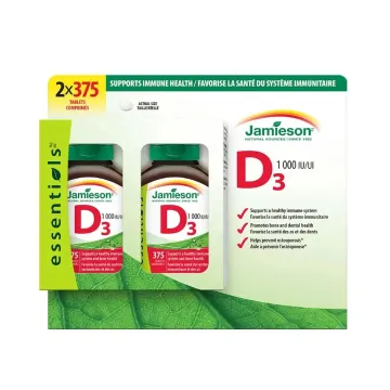 قرص ویتامین D3 جیمیسون ۱۰۰۰ IU بسته دوتایی ۷۵۰ عددی | Jamieson Vitamin D3 1000 IU, 2 × 375 Tablets