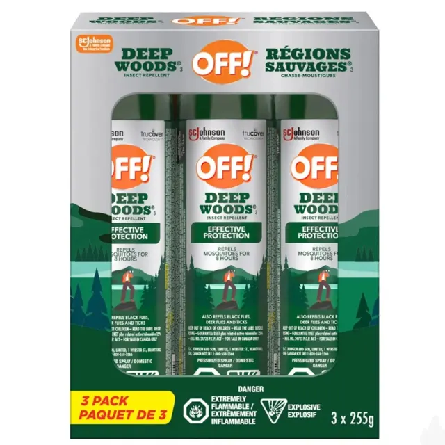 اسپری دافع حشرات OFF! Deep Woods | محافظت قوی در طبیعت، پک ۳ عددی ۲۵۵ گرمی | OFF! Deep Woods Insect Repellent Spray – 25% DEET, 3 x 255 g
